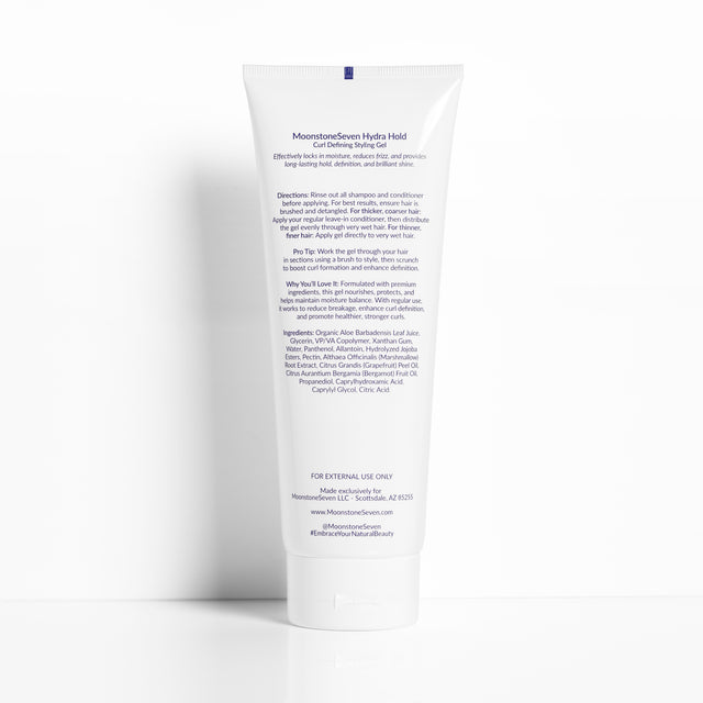 Detailed product label from MoonstoneSeven gel showing styling instructions