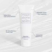 Load image into Gallery viewer, Hydra Hold Curl Gel from MoonstoneSeven shown with benefit callouts including clean ingredients and a strong flexible hold