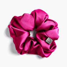 Load image into Gallery viewer, Fushia Flair satin scrunchie for curly and wavy hair, gentle on strands and snag-free.
