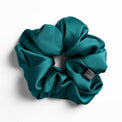 Mystic Moss satin scrunchie for curly and wavy hair, gentle on strands and snag-free.