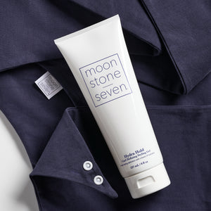 MoonstoneSeven Hydra Hold Curl Defining Styling gel for wavy and curly hair shown with hair plopping towel